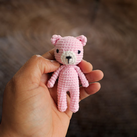 Mini crochet bear in Powder Pink and Ivory