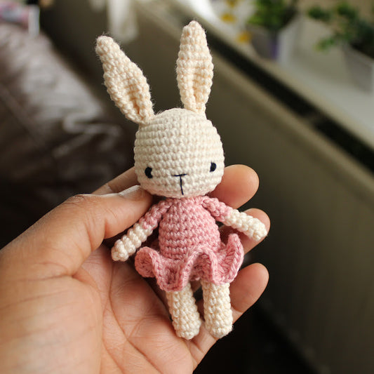 Mini crochet bunny in Cream and Old Rose