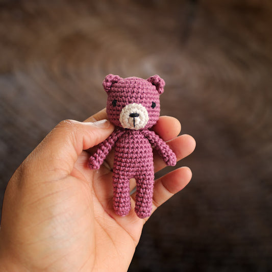 Mini crochet bear in Mauve and Linen