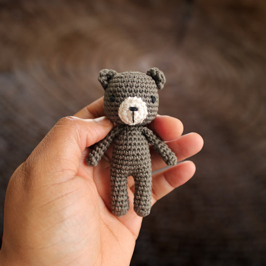 Mini crochet bear in Dark Olive and Cream