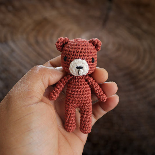 Mini crochet bear in Brick and Cream