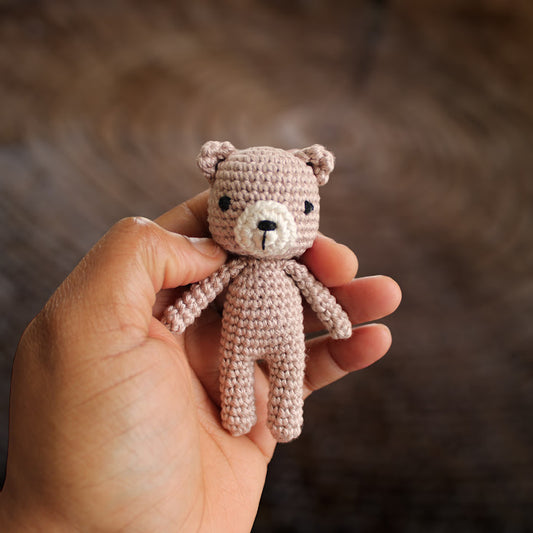 Mini crochet bear in Antique Mauve and Cream